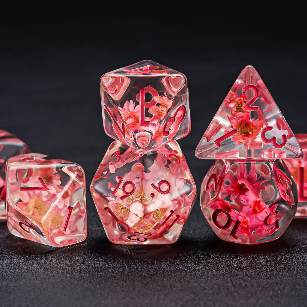 Weyano 7-Piece Resin D&D Dice Set with Mushroom & Animal Charms, Polyhedral Dice for Dungeons and Dragons RPG MTG - Includes D4 D6 D8 D10 D12 D20 D%