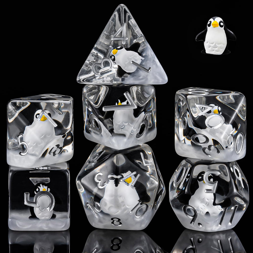 Weyano Penguin Resin Dice Set - 7-Piece Polyhedral Dice for D&D and RPG Games