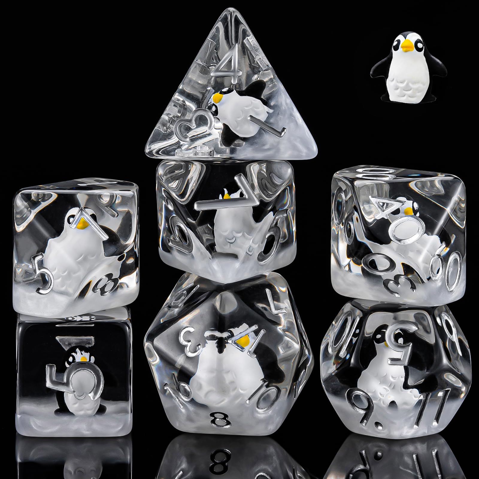 Weyano Penguin Resin Dice Set - 7-Piece Polyhedral Dice for D&D and RPG Games