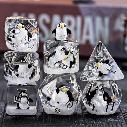 Weyano Penguin Resin Dice Set - 7-Piece Polyhedral Dice for D&D and RPG Games
