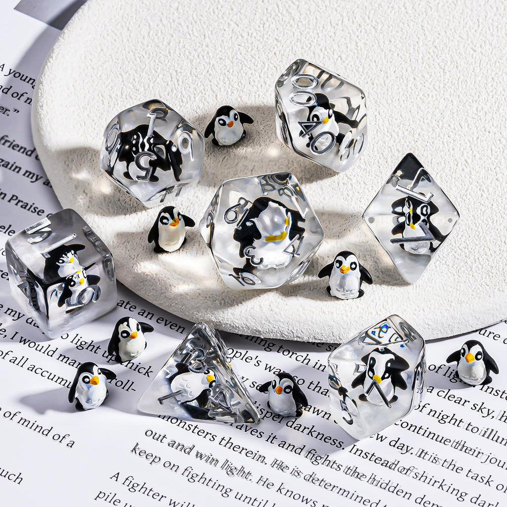 Weyano Penguin Resin Dice Set - 7-Piece Polyhedral Dice for D&D and RPG Games