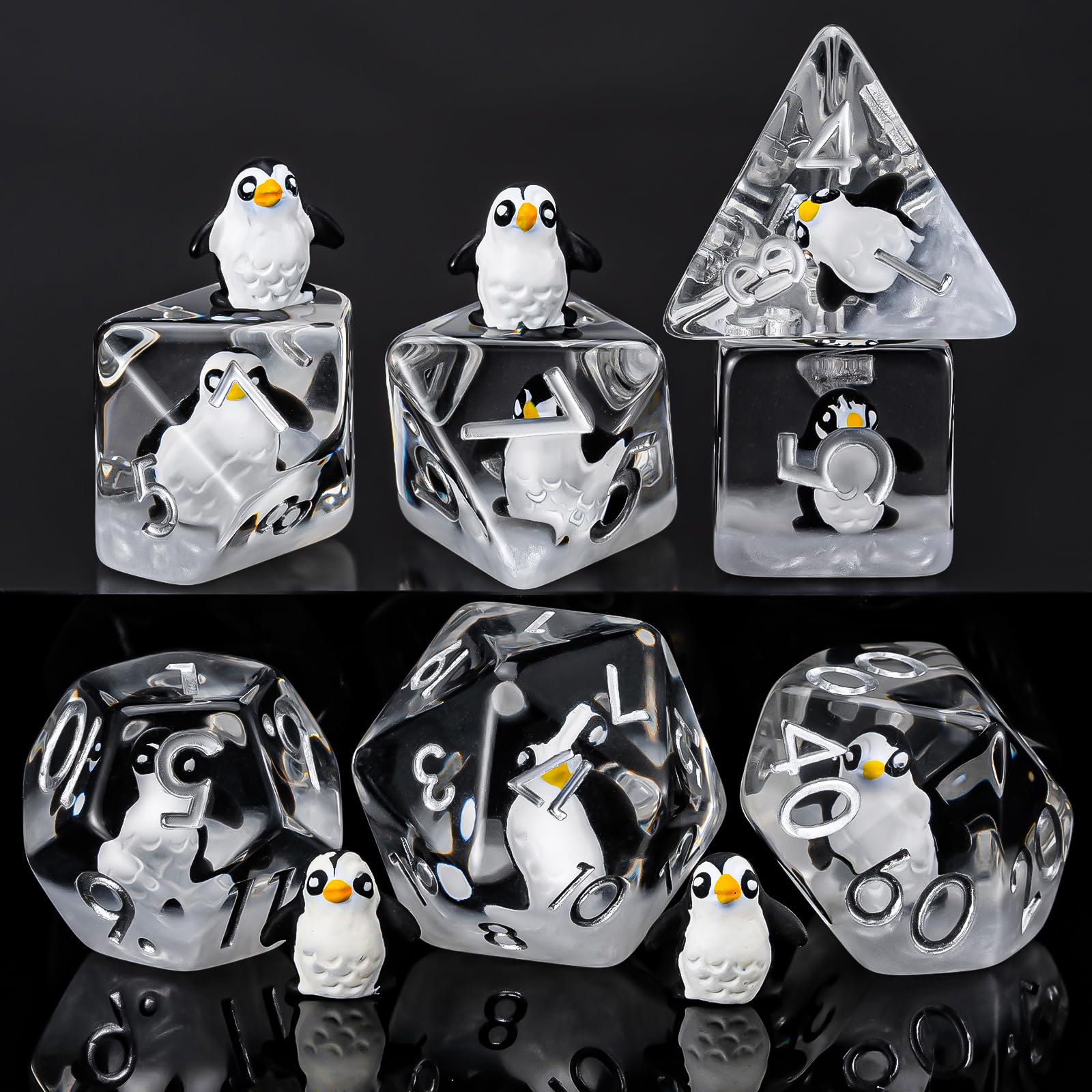 Weyano Penguin Resin Dice Set - 7-Piece Polyhedral Dice for D&D and RPG Games