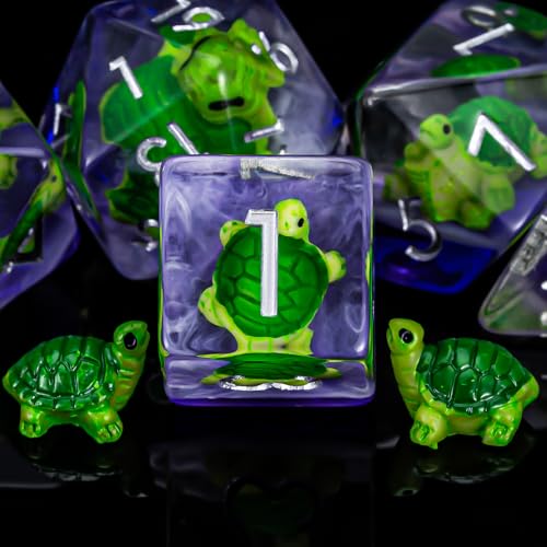 Weyano Resin Dice Set 7-Piece with Tortoise and Mushroom Fillings for D&D RPG