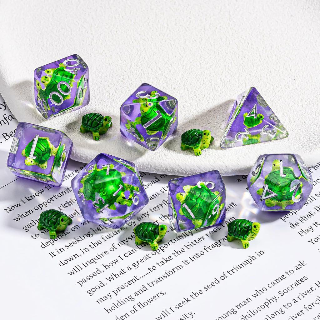 Weyano Resin Dice Set 7-Piece with Tortoise and Mushroom Fillings for D&D RPG