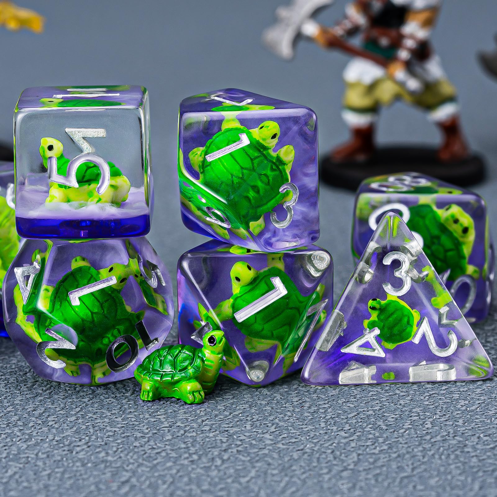 Weyano Resin Dice Set 7-Piece with Tortoise and Mushroom Fillings for D&D RPG