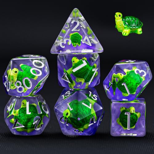 Weyano Resin Dice Set 7-Piece with Tortoise and Mushroom Fillings for D&D RPG