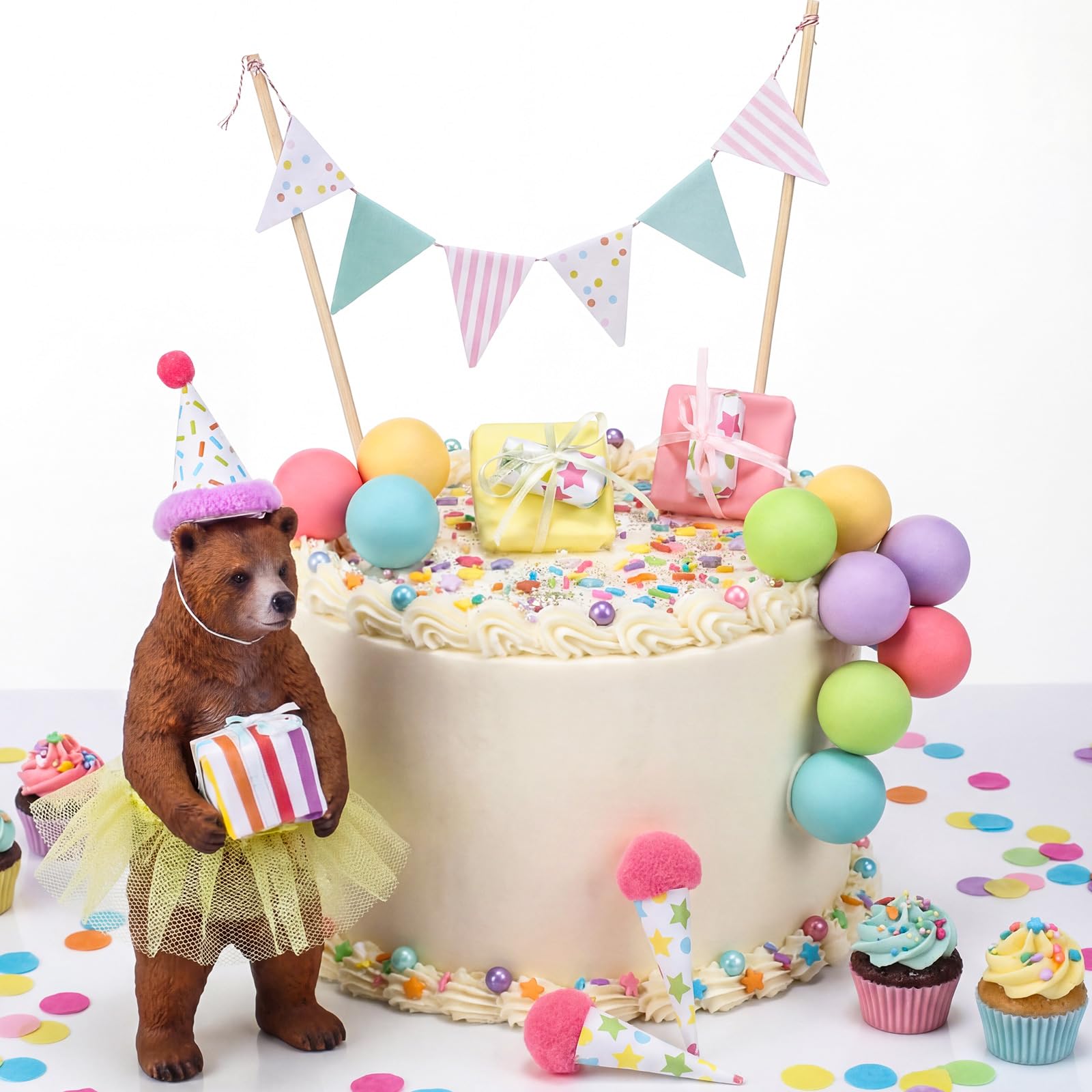 Weysat 19-Piece Brown Bear Cake Topper Set for Birthday & Gender Reveal Parties