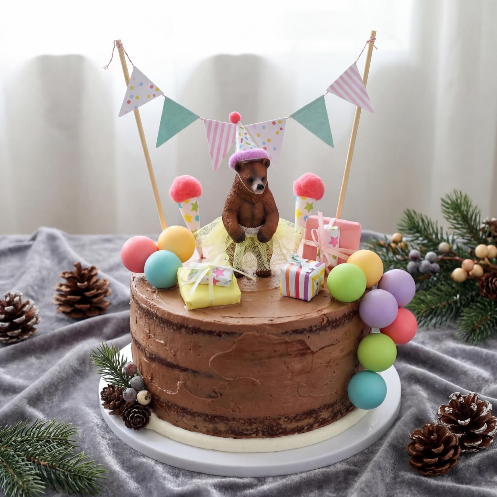Weysat 19-Piece Brown Bear Cake Topper Set for Birthday & Gender Reveal Parties