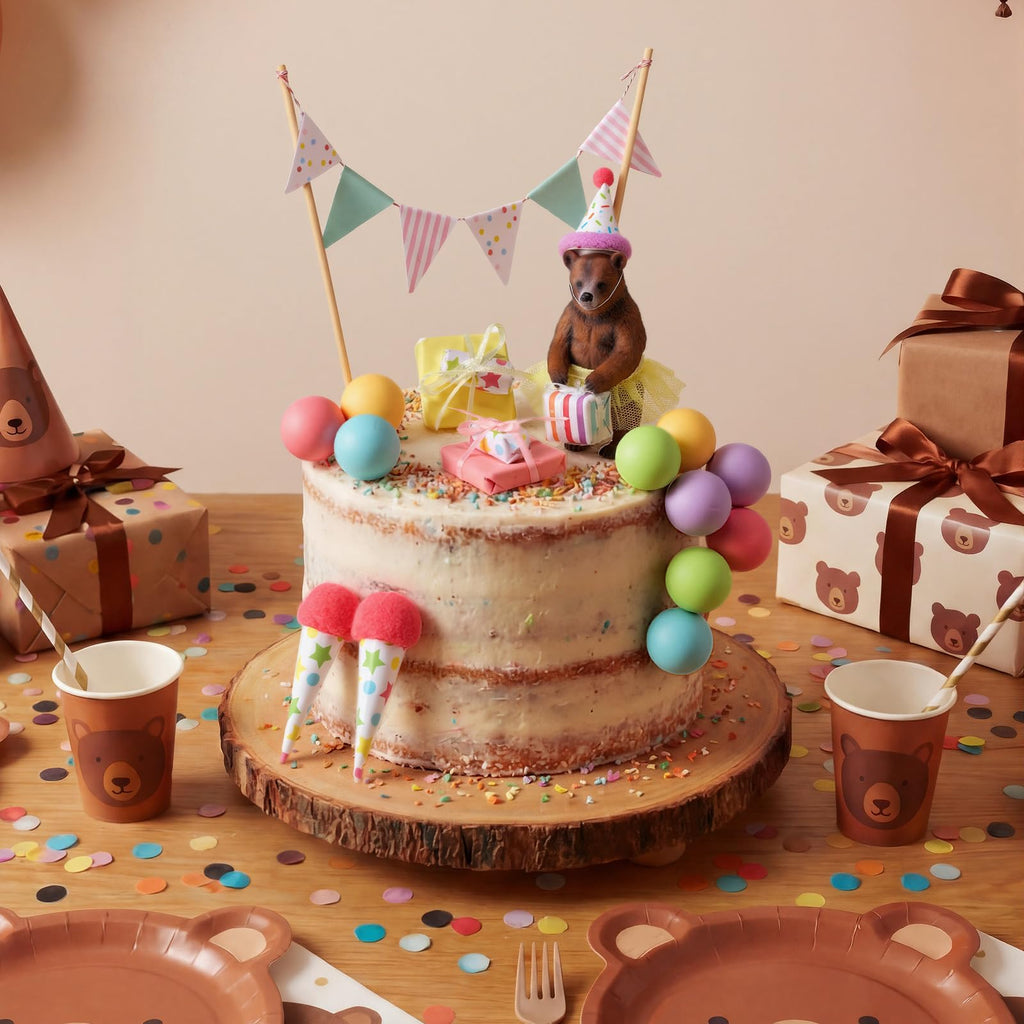 Weysat 19-Piece Brown Bear Cake Topper Set for Birthday & Gender Reveal Parties