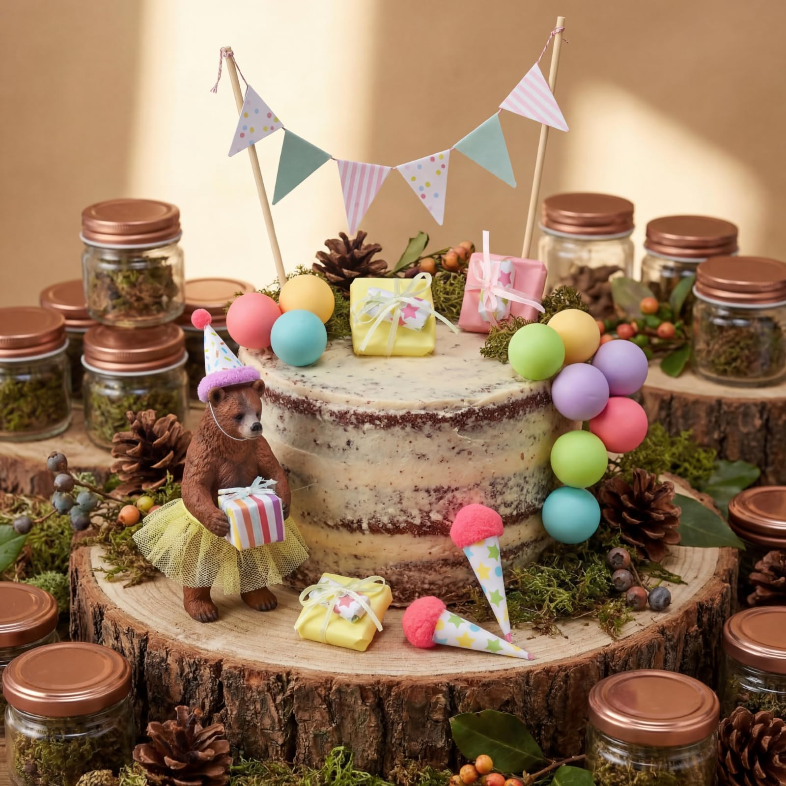 Weysat 19-Piece Brown Bear Cake Topper Set for Birthday & Gender Reveal Parties
