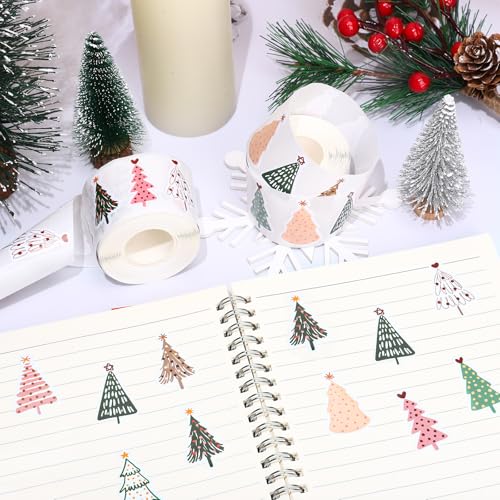 Whaline 1000-Piece Christmas Boho Stickers – 12 Pine Tree Designs, 2 Rolls
