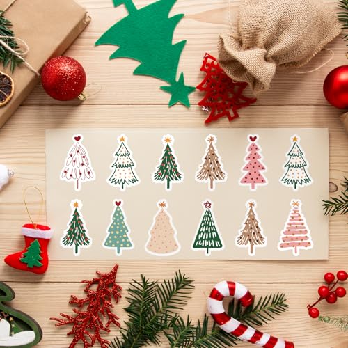 Whaline 1000-Piece Christmas Boho Stickers – 12 Pine Tree Designs, 2 Rolls