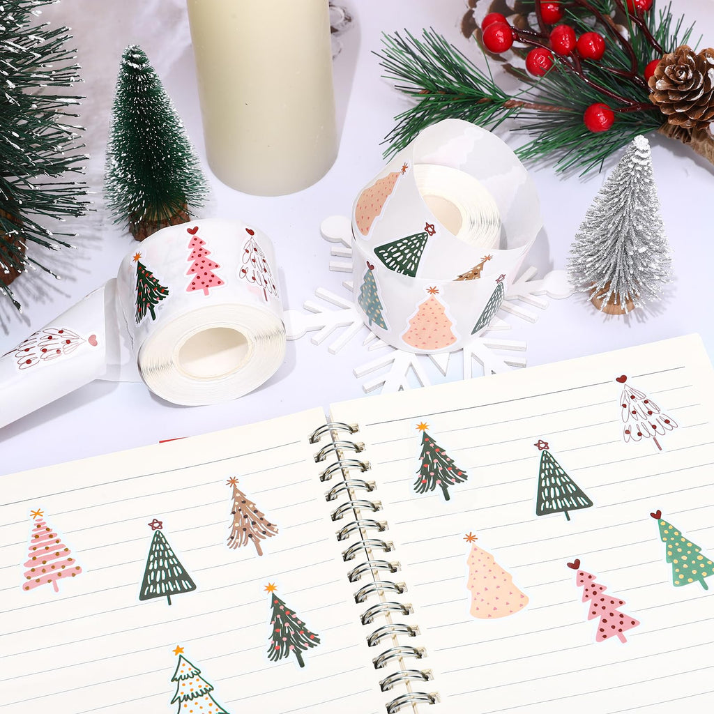 Whaline 1000-Piece Christmas Boho Stickers – 12 Pine Tree Designs, 2 Rolls