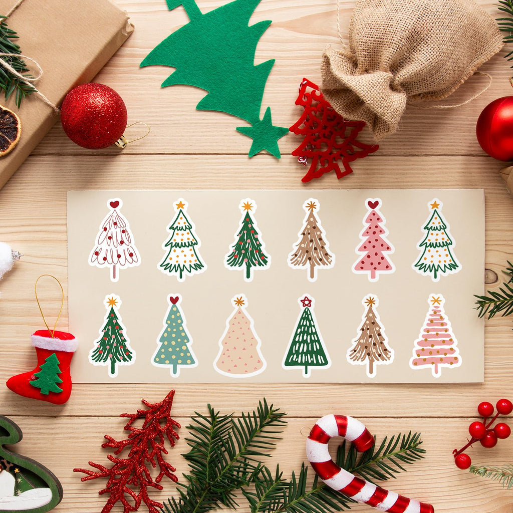Whaline 1000-Piece Christmas Boho Stickers – 12 Pine Tree Designs, 2 Rolls