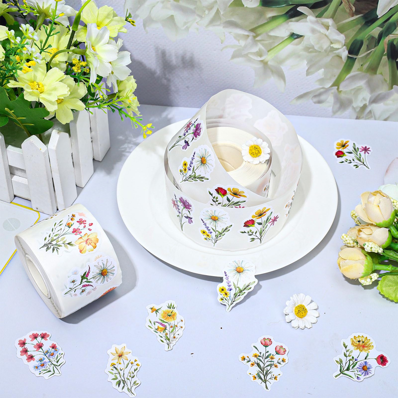 Whaline 1000-Piece Wildflower Stickers Set – Colorful Floral Decals for Envelopes, Scrapbooks & Party Decor