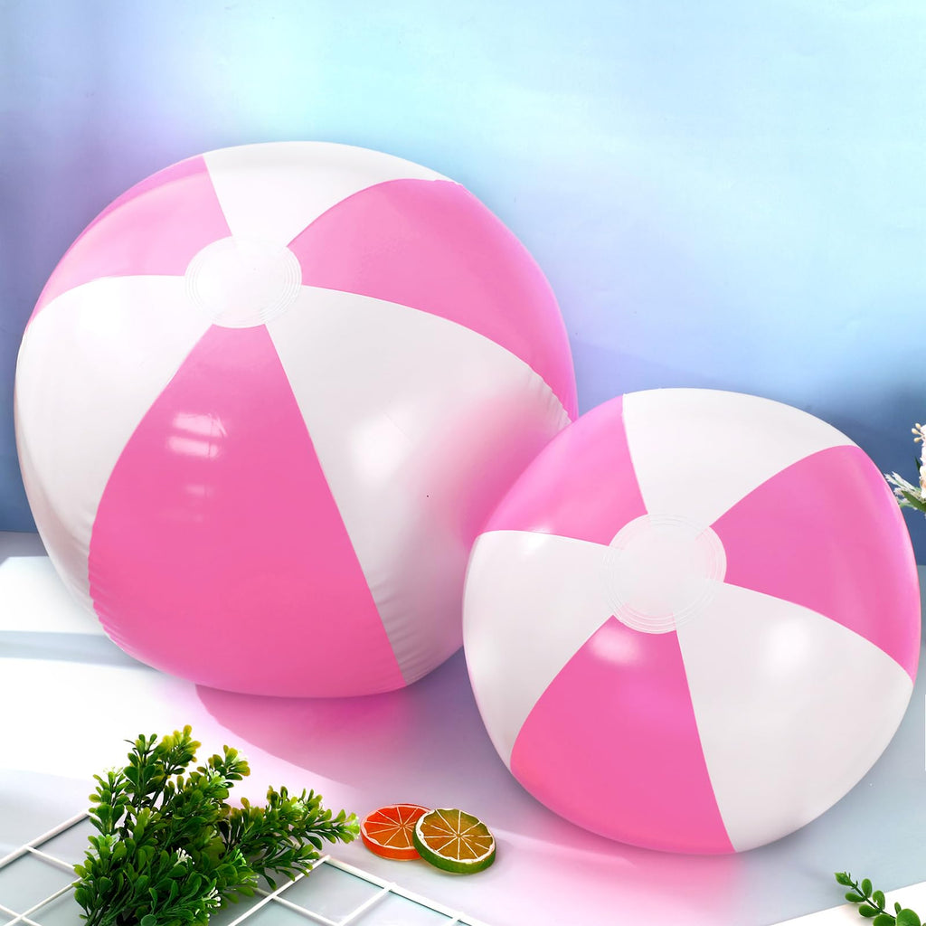 Whaline 5-Piece Inflatable Beach Ball Set - Pink & White PVC Pool Toys (16 & 24 Inch)