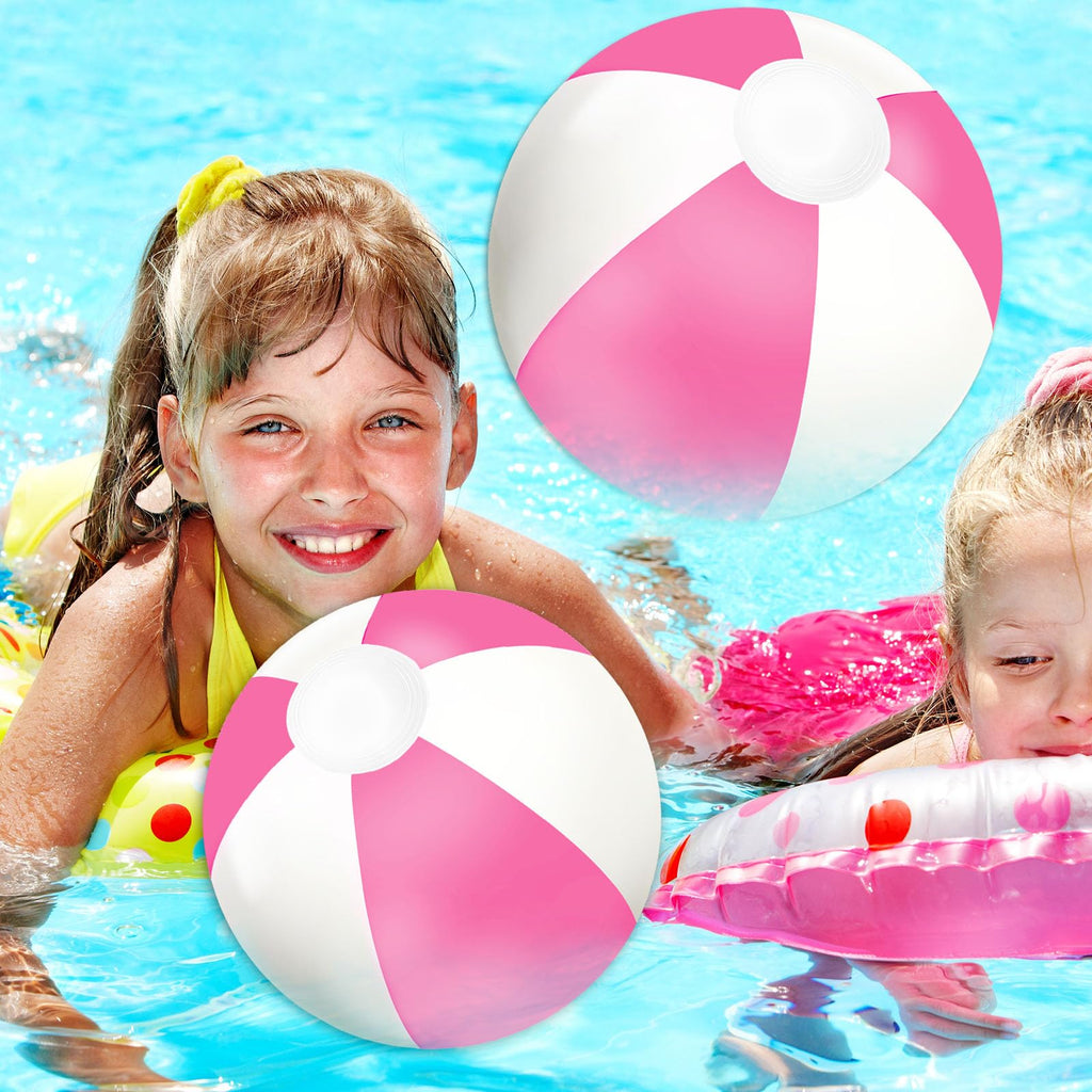 Whaline 5-Piece Inflatable Beach Ball Set - Pink & White PVC Pool Toys (16 & 24 Inch)