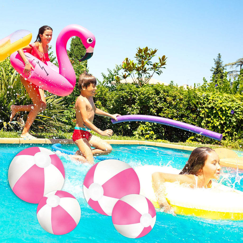 Whaline 5-Piece Inflatable Beach Ball Set - Pink & White PVC Pool Toys (16 & 24 Inch)