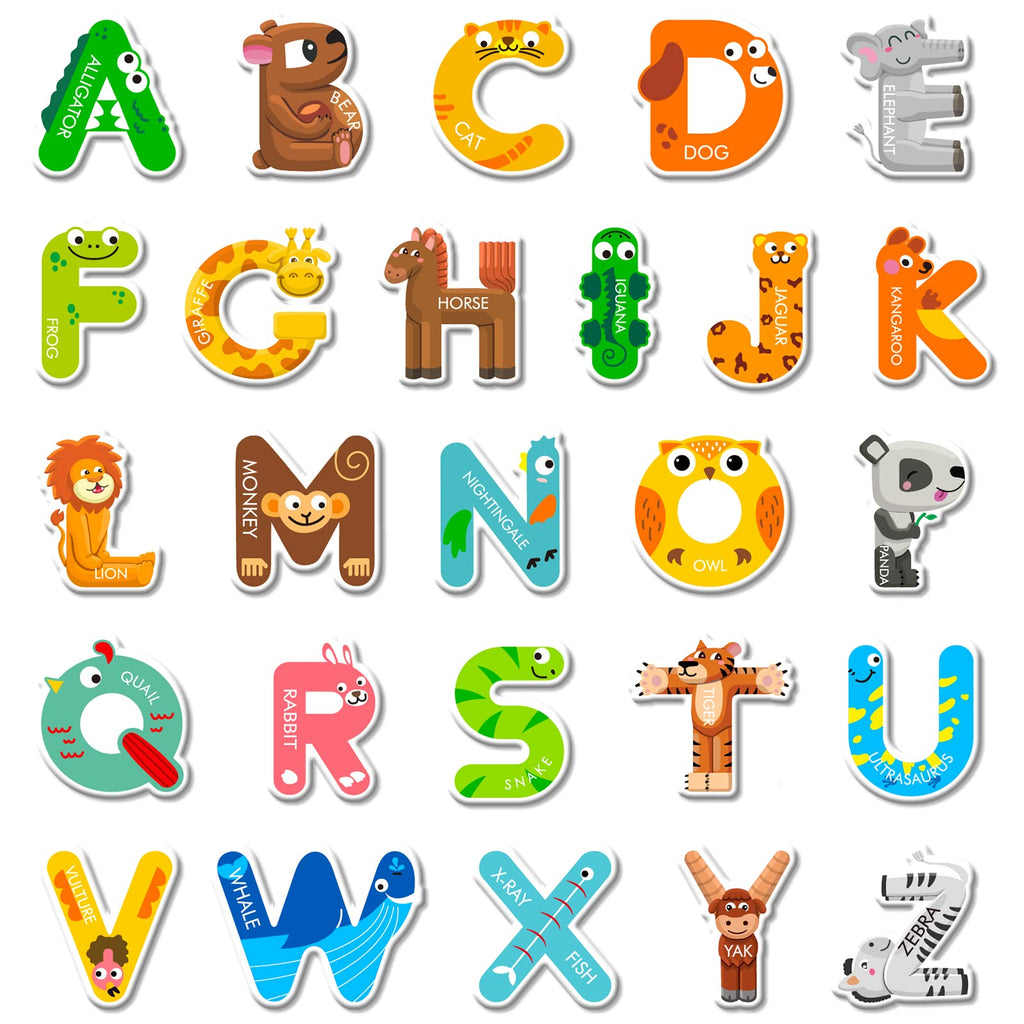 Whaline 52-Piece Alphabet Gel Clings with Animal Designs – Reusable Uppercase Letter Stickers for Windows, Mirrors, and Fridge – Preschool Educational Learning Tool