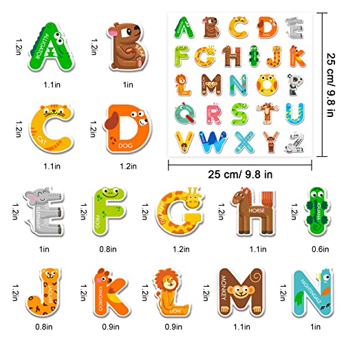 Whaline 52-Piece Alphabet Gel Clings with Animal Designs – Reusable Uppercase Letter Stickers for Windows, Mirrors, and Fridge – Preschool Educational Learning Tool
