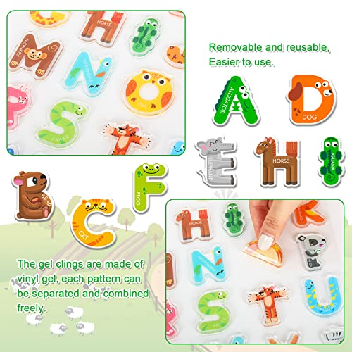 Whaline 52-Piece Alphabet Gel Clings with Animal Designs – Reusable Uppercase Letter Stickers for Windows, Mirrors, and Fridge – Preschool Educational Learning Tool
