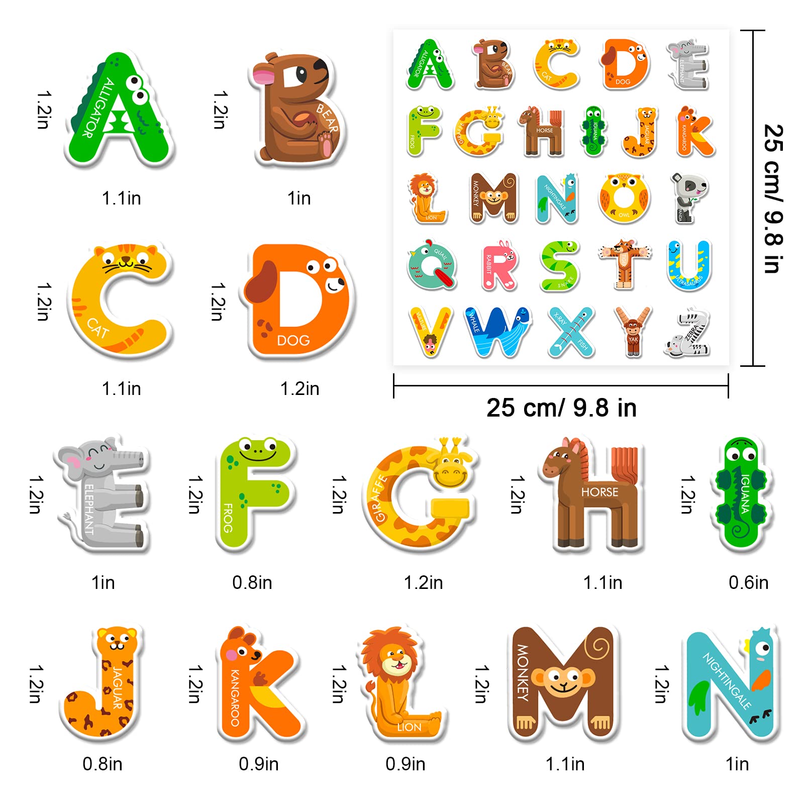 Whaline 52-Piece Alphabet Gel Clings with Animal Designs – Reusable Uppercase Letter Stickers for Windows, Mirrors, and Fridge – Preschool Educational Learning Tool