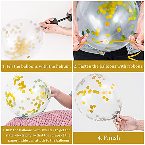 Whaline 60-Piece Graduation Balloon Set with Confetti & Gold Ribbons – 6 Printed Designs + 12 Confetti Balloons