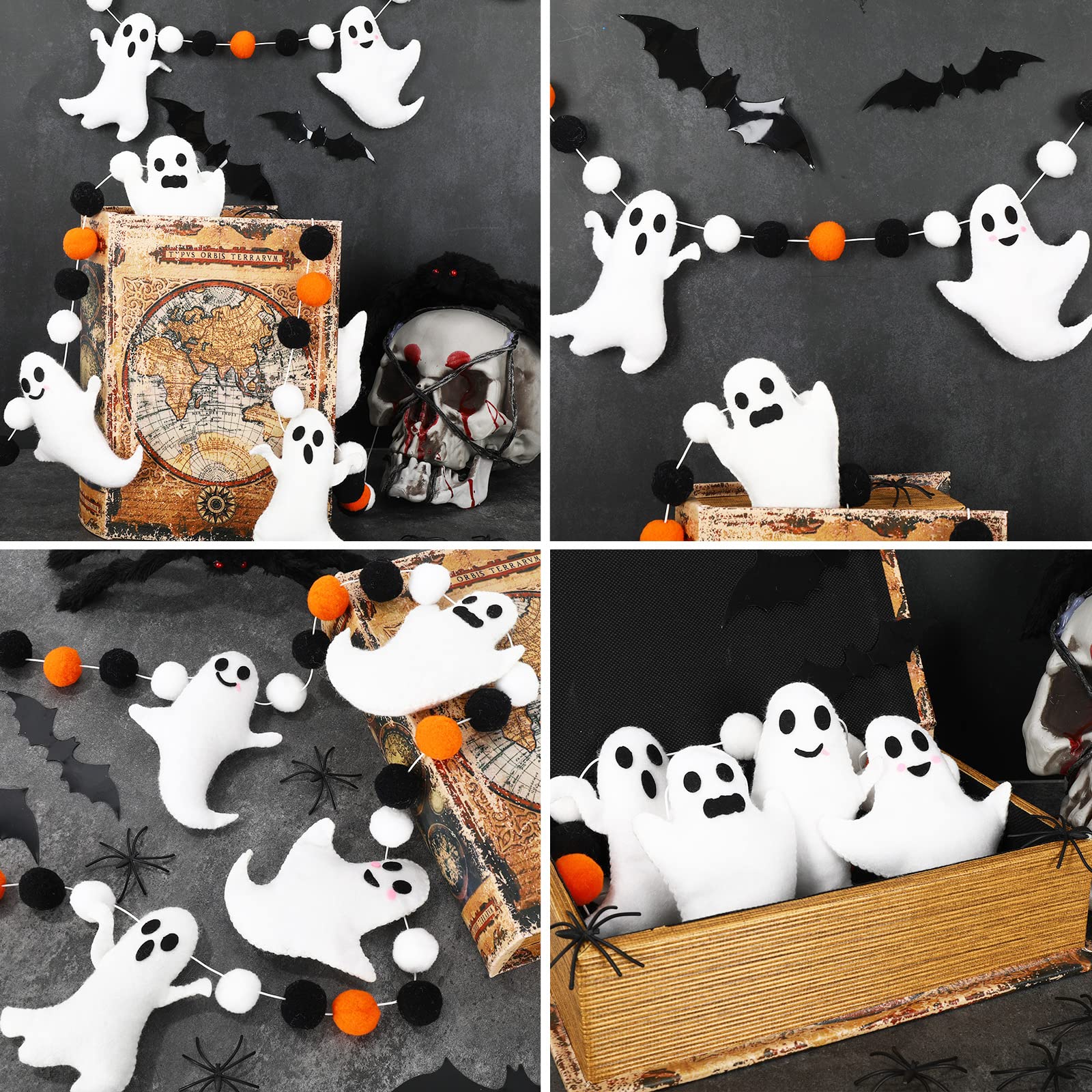 Whaline 6.6 Ft Halloween Ghost Banner with Felt Balls – Cute Ghosts with Different Expressions for Party Decor