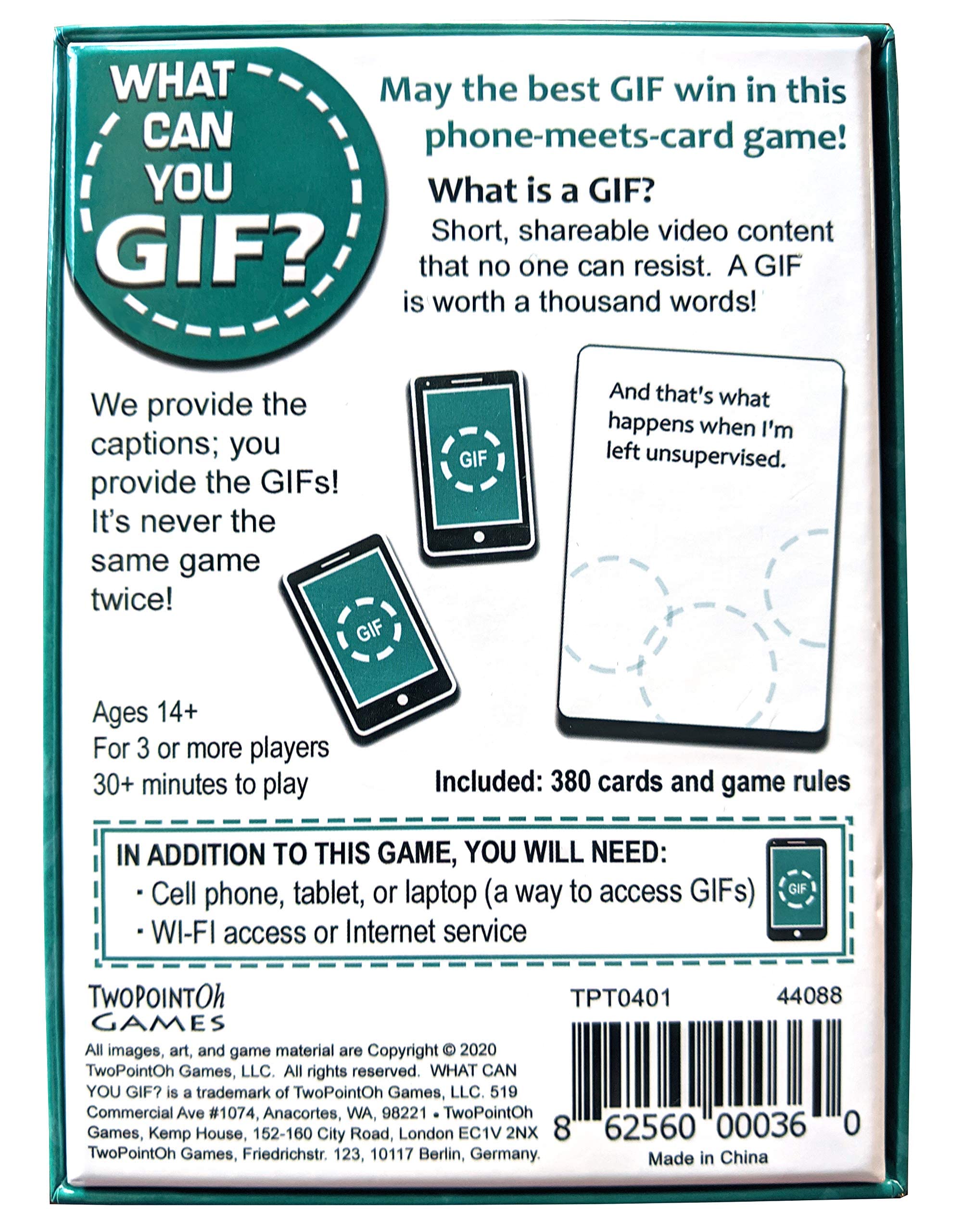 What Can You GIF? Card Game for GIF Lovers – 380 Caption Cards, 3-12 Players, Party Game by TwoPointOh Games