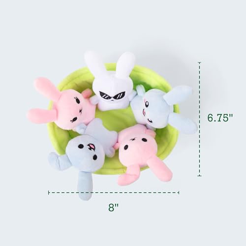 WHAT DO YOU MEME? Emotional Support Bunnies Plush Set – 5 Squishy Bunnies with Basket