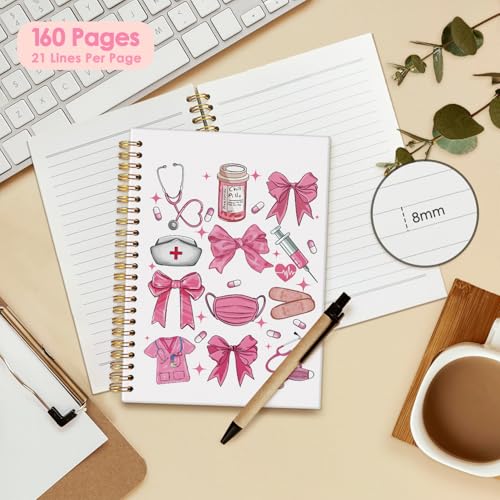 Wheatwin Pink Nurse Notebook A5 – 164 Pages, Hardcover, Waterproof, 5.5x8.3 Inch Journal for Nursing Students and RNs