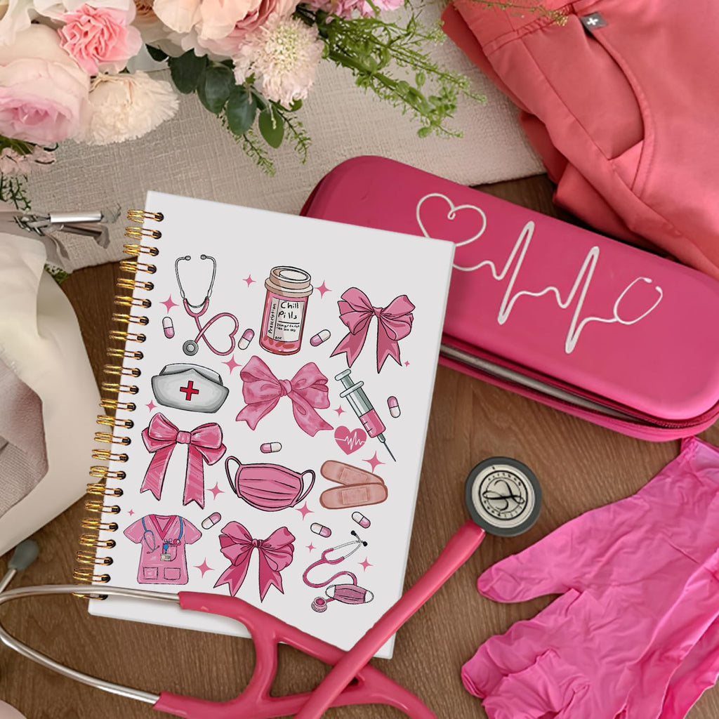 Wheatwin Pink Nurse Notebook A5 – 164 Pages, Hardcover, Waterproof, 5.5x8.3 Inch Journal for Nursing Students and RNs