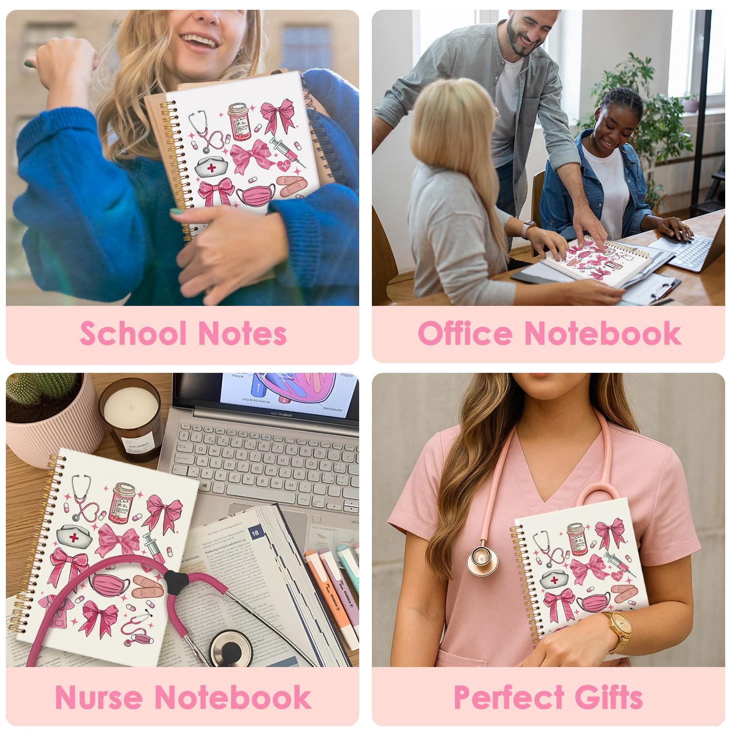 Wheatwin Pink Nurse Notebook A5 – 164 Pages, Hardcover, Waterproof, 5.5x8.3 Inch Journal for Nursing Students and RNs