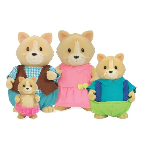 Whiskerelli Cat Family – Li’l Woodzeez 4-Piece Figurine Set with Storybook, Ages 3+