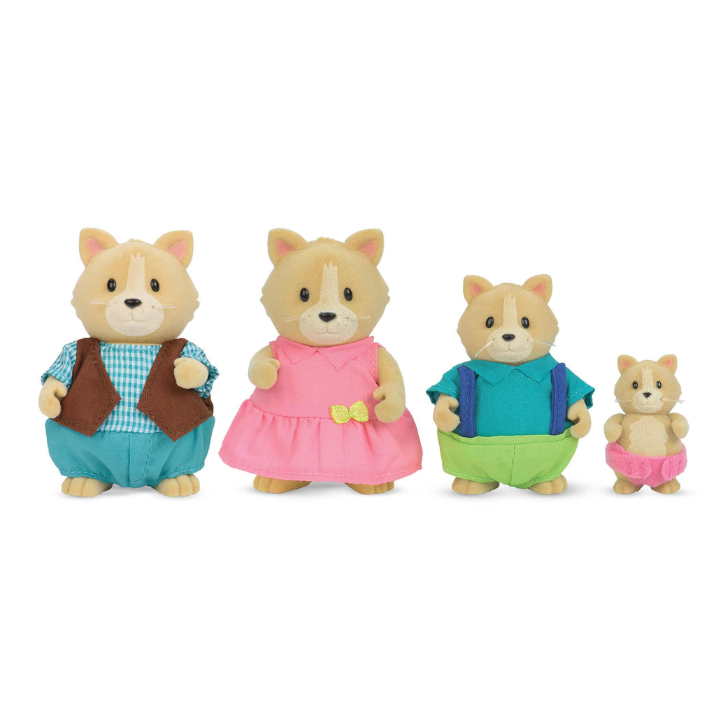 Whiskerelli Cat Family – Li’l Woodzeez 4-Piece Figurine Set with Storybook, Ages 3+
