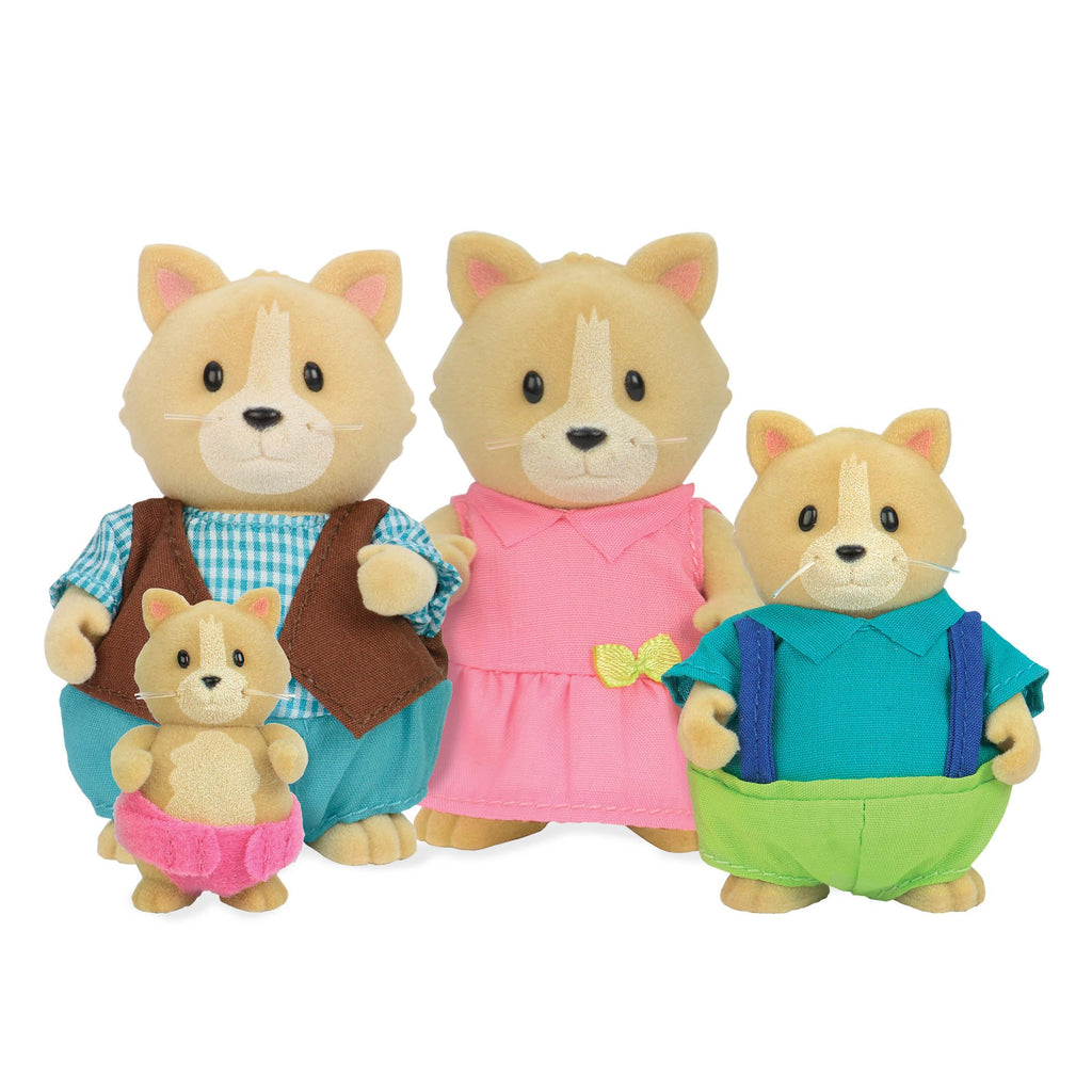 Whiskerelli Cat Family – Li’l Woodzeez 4-Piece Figurine Set with Storybook, Ages 3+