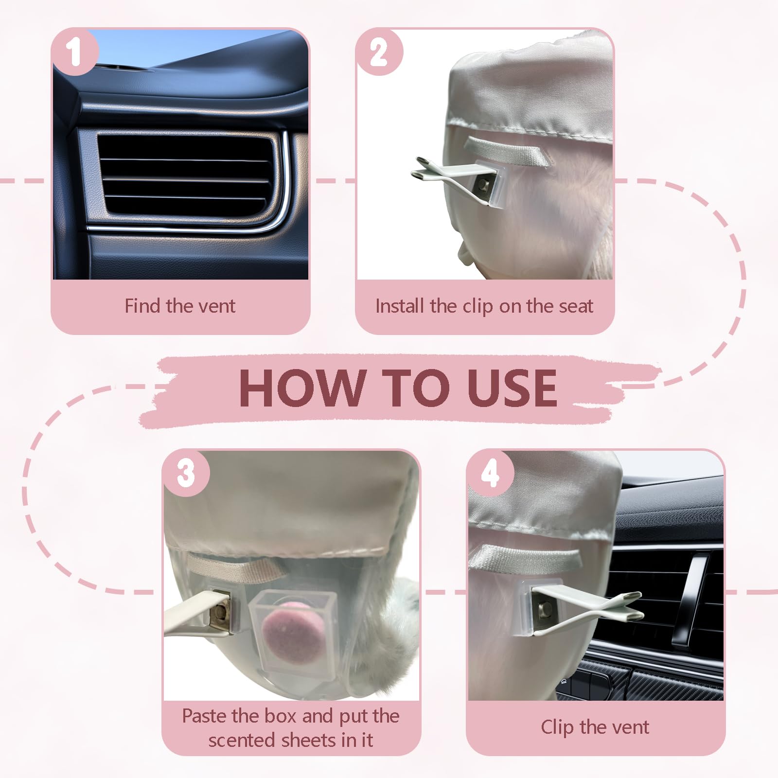 White Doll Car Seat for 3–8 Inch Figures – Car Vent Clip & Desktop Stand Included