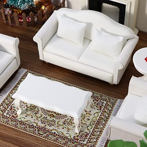 White Miniature Double Sofa with Pillows for Dollhouse - Cutemini Fabric Couch (5.24 inch)