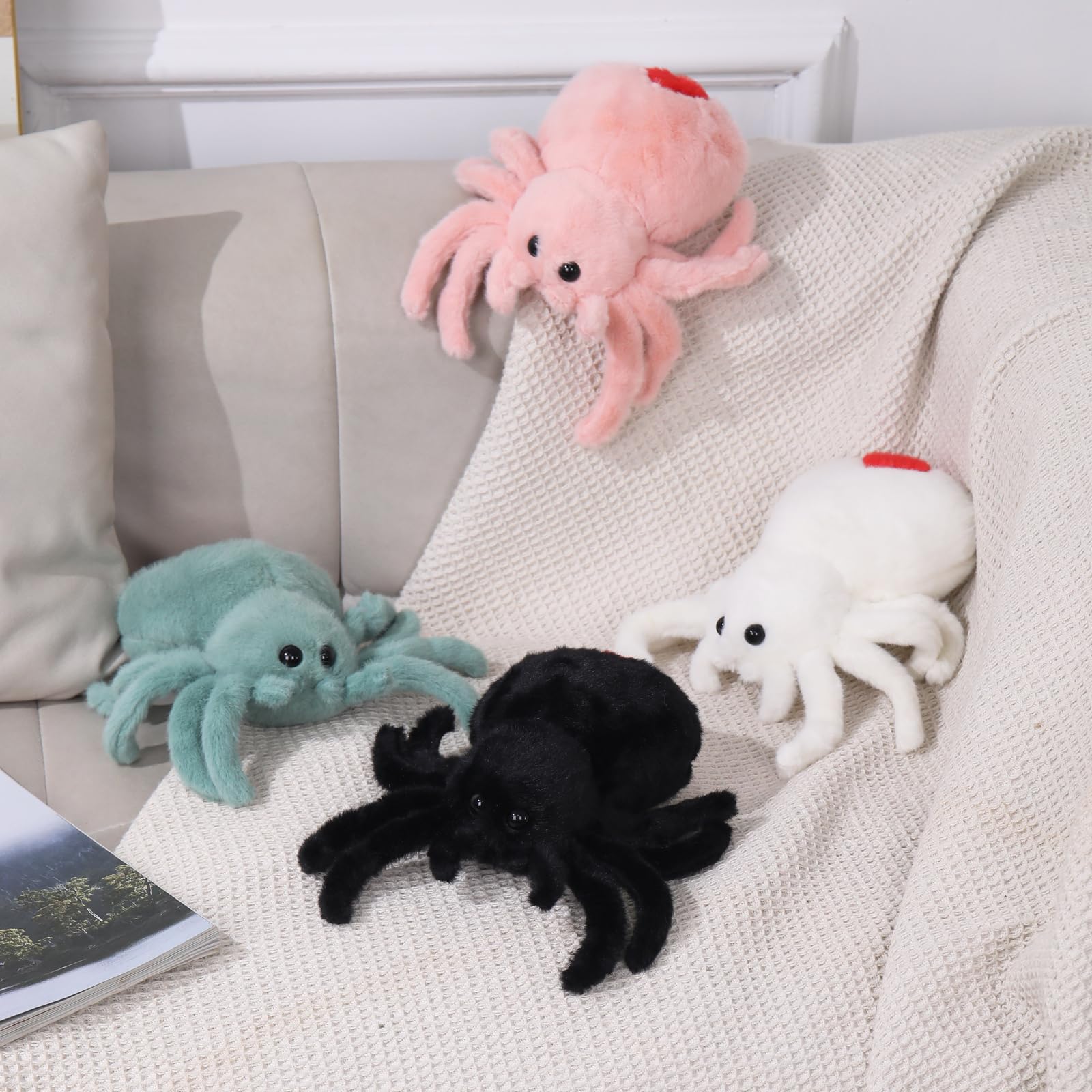 White Spider Plush 9.8in – Soft Huggable Stuffed Animal Toy for Halloween Decor & Gifts
