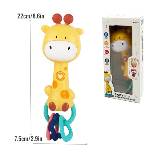 WHNKFB Baby Giraffe Musical Rattle Toy – Light-Up Teether with Soft BPA-Free Rubber, 4 Sounds & 3 Volume Levels for 6-18 Month Infants