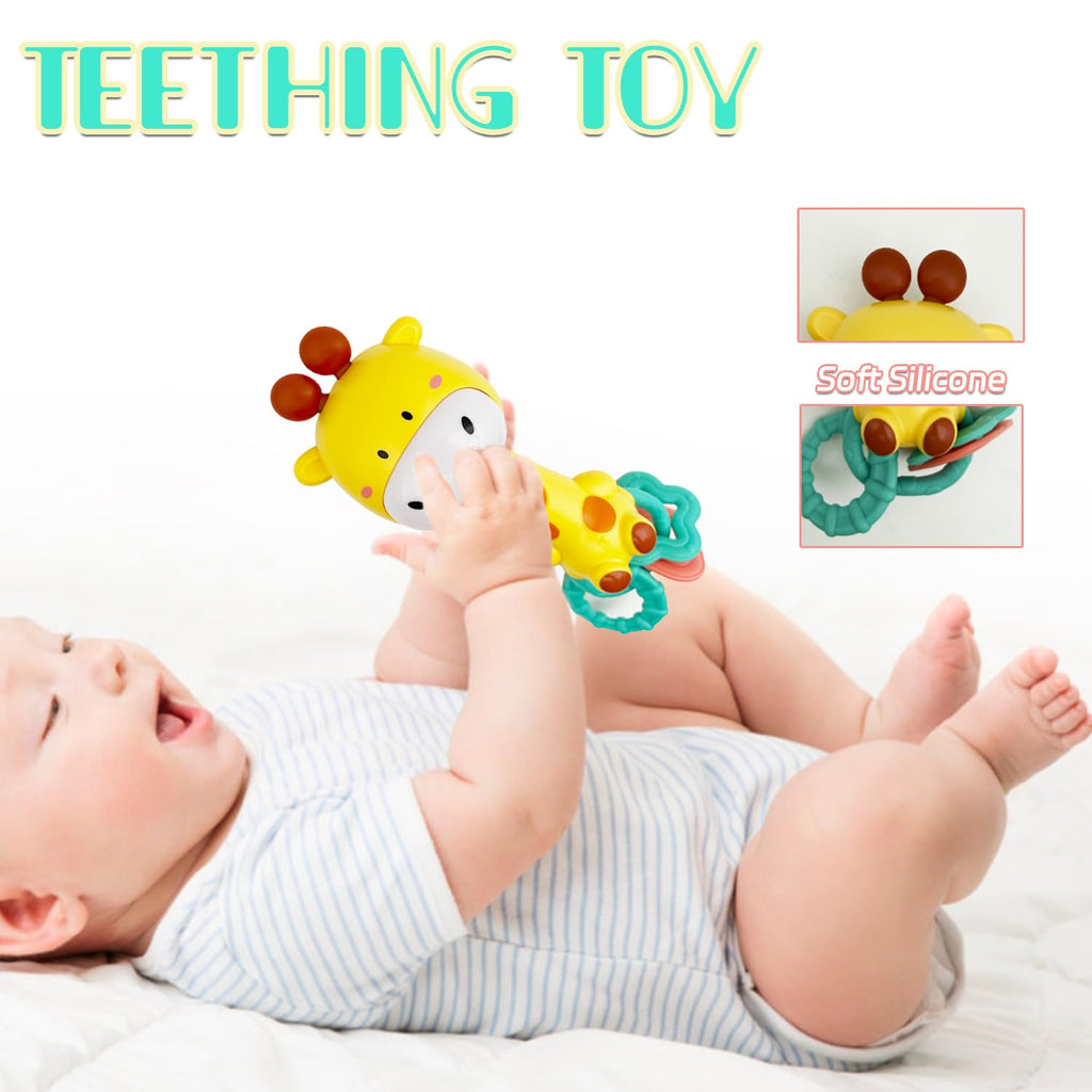 WHNKFB Baby Giraffe Musical Rattle Toy – Light-Up Teether with Soft BPA-Free Rubber, 4 Sounds & 3 Volume Levels for 6-18 Month Infants