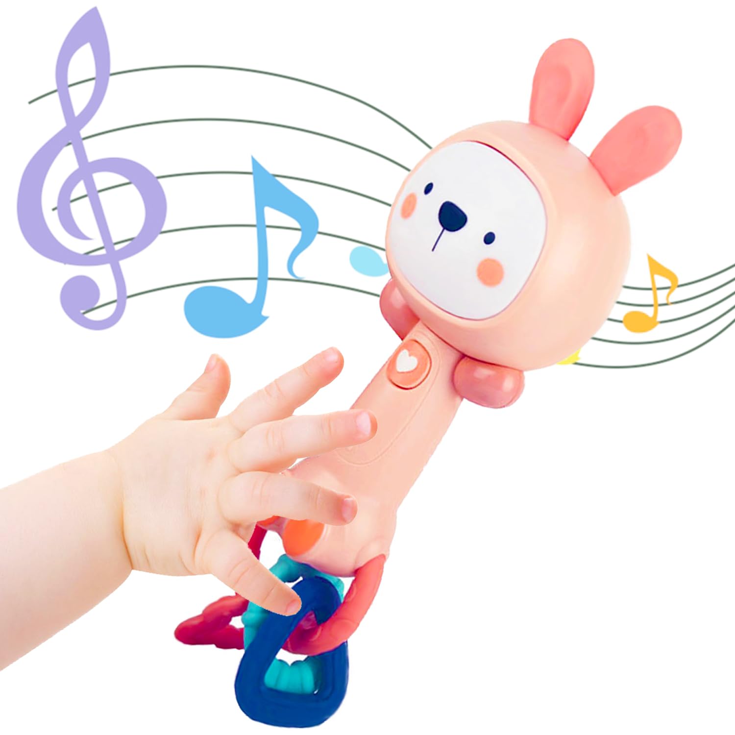 WHNKFB Soft Pink Bunny Musical Rattle Toy – Light-Up Teether, BPA-Free Rubber, for 6-18 Months