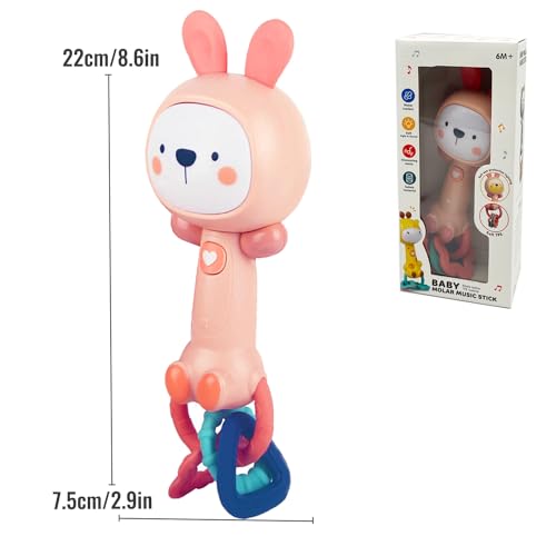 WHNKFB Soft Pink Bunny Musical Rattle Toy – Light-Up Teether, BPA-Free Rubber, for 6-18 Months