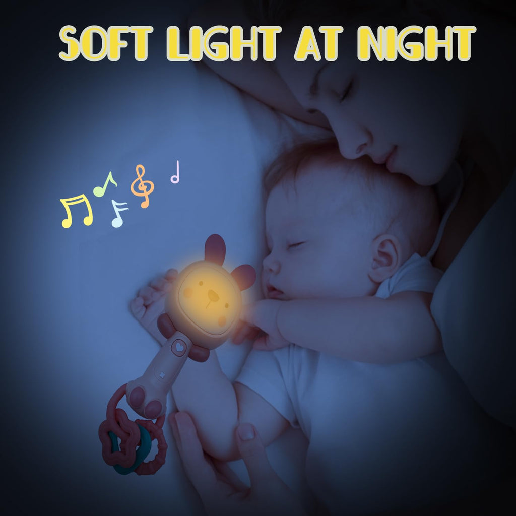 WHNKFB Soft Pink Bunny Musical Rattle Toy – Light-Up Teether, BPA-Free Rubber, for 6-18 Months