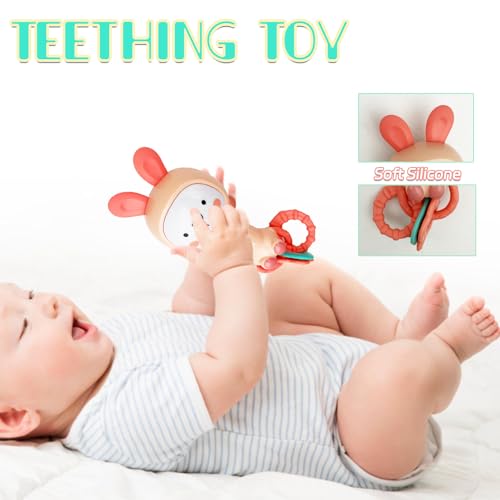 WHNKFB Soft Pink Bunny Musical Rattle Toy – Light-Up Teether, BPA-Free Rubber, for 6-18 Months