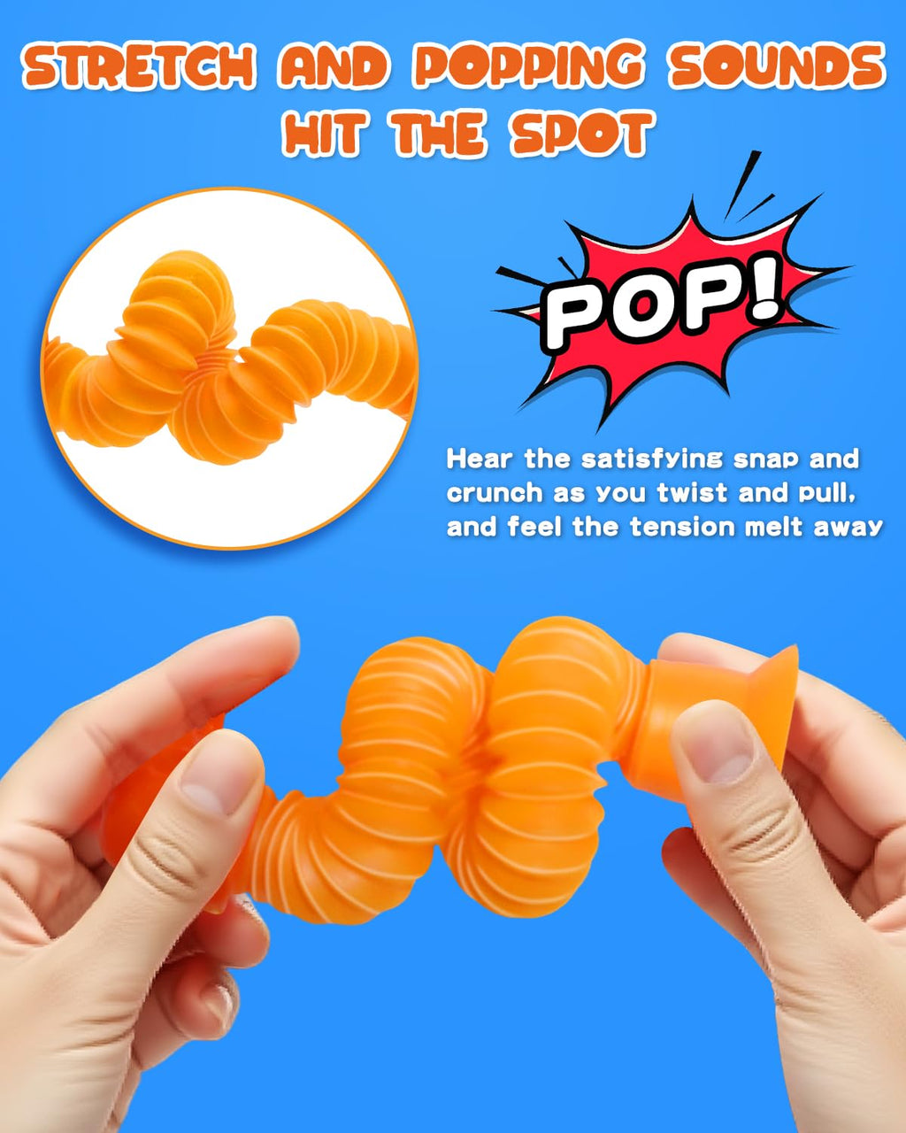 Whongkidz 4-Pack Skeleton Pop Tubes - Stretchy Sensory Fidget Toys with Suction Cups for Kids Age 3-9