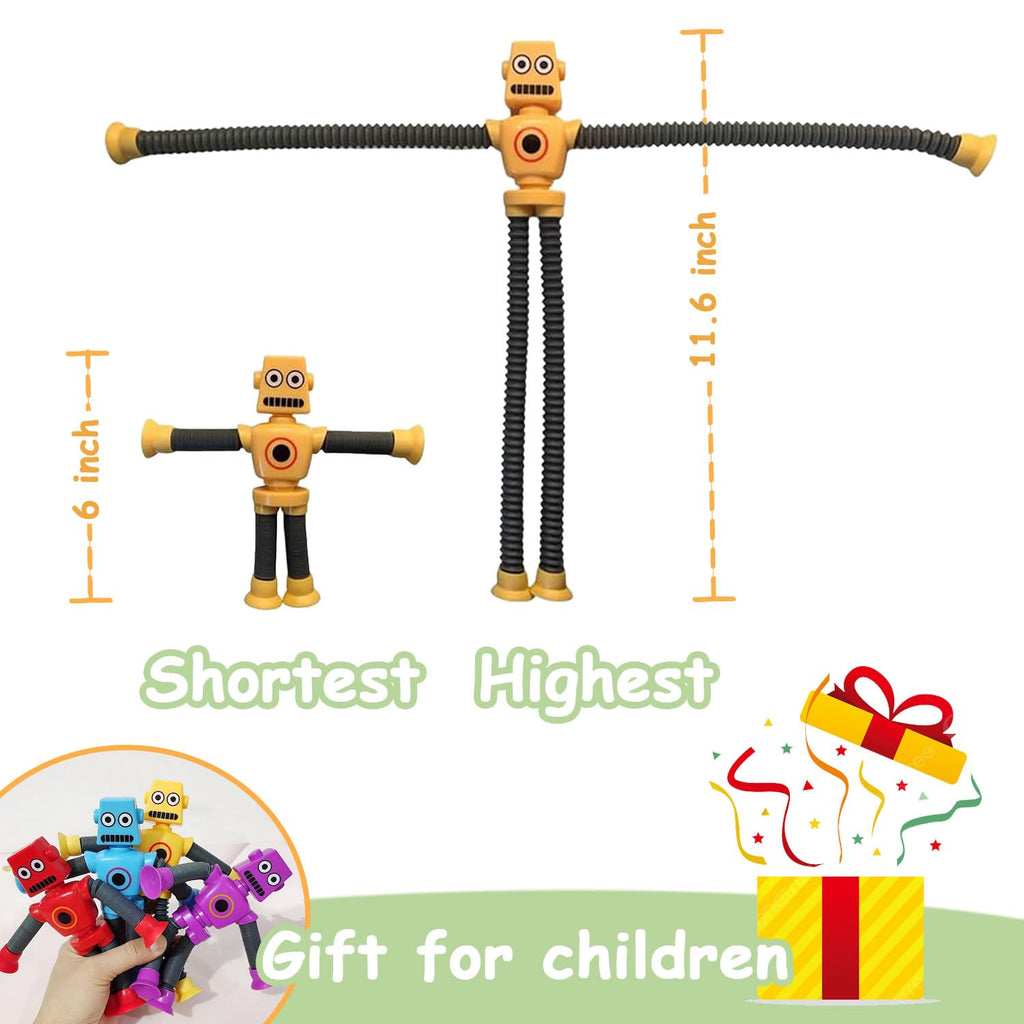 Whongkidz Pop Tubes Robot Toy Set (8-Pack) – Stretchy Fidget Toys with Suction Cups for Toddlers, Kids, Autism Sensory Play
