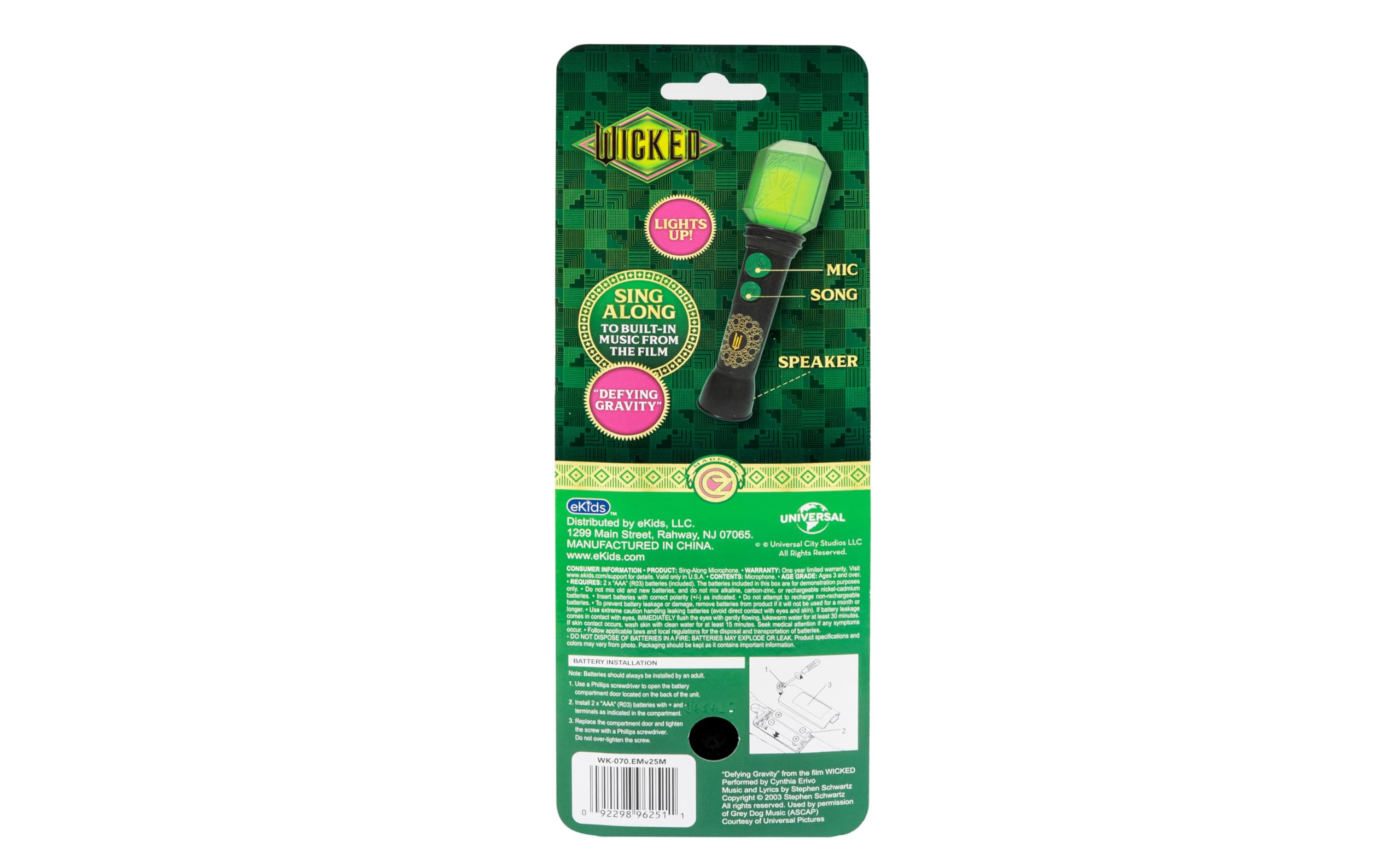 Wicked Sing Along Microphone with Built-in Music and Lights for Toddlers Ages 3+