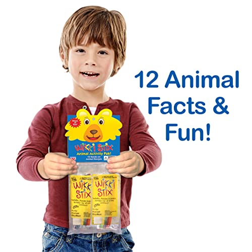 Wikki Stix Animal Activity Pak – 12 Zoo Animal Connect-the-Dot Packs with Fun Facts, Made in USA