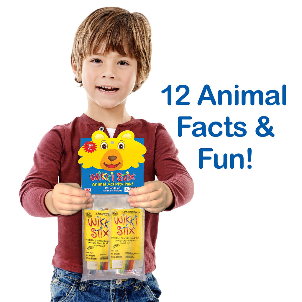 Wikki Stix Animal Activity Pak – 12 Zoo Animal Connect-the-Dot Packs with Fun Facts, Made in USA